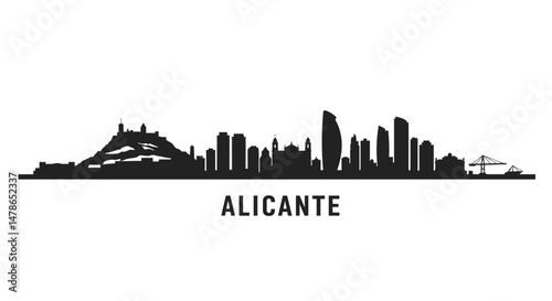 Alicante Spain Skyline Silhouette Black.