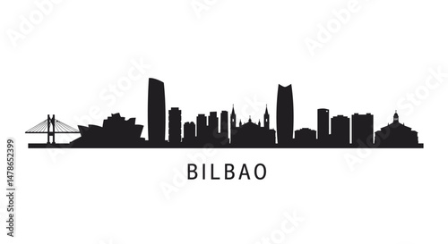 Bilbao Skyline Silhouette with Spain, and Cityscape.