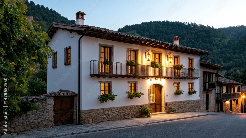 Fototapeta premium Charming Mountainside House at Dusk