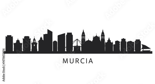 Murcia City Skyline Black Silhouette Spain.