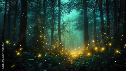 Night's dark woods glowed ominously as a forest fire blazed, painting the trees with fiery light