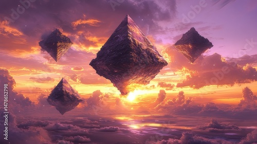 Crimson sunset paints the mountain landscape with orange and red hues under a dramatic sky
