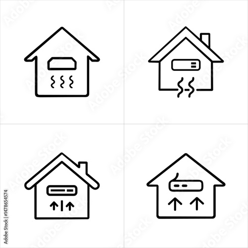 House with Air Conditioning icon set  