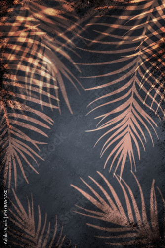 Colorful tropical palm tree leaves wallpaper, hand drawn, dry leaves. Exotic plants, backgrounds for prints, wall, postcards, wall, pattern, textiles. Abstract palm tree leaves background