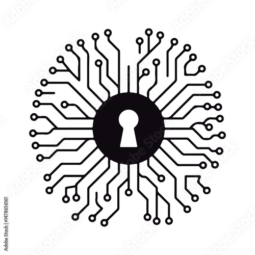 Cyber Security Keyhole on Circuit Board.
