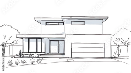 Modern house sketch illustration showcasing architectural design elements