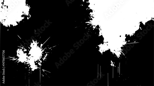 Abstract Black and White Ink Splatter Texture Background, Grunge Paint Splash Art