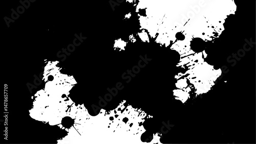 Abstract Black Ink Splash Grunge Texture on White Background