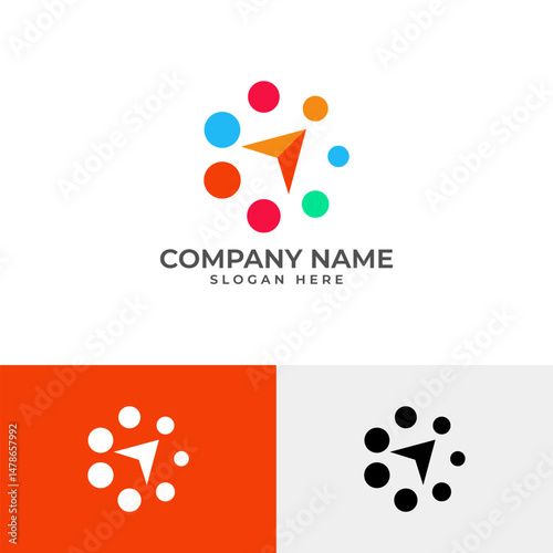 A vibrant logo featuring a central orange arrow pointing right, surrounded by colorful circles (red, blue, green, orange). It suggests direction, movement, and connection.