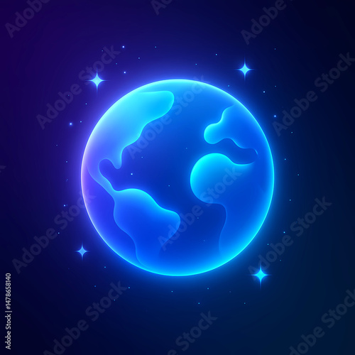 Glowing Neon Planet in Space