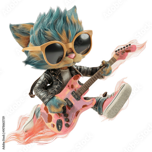 Cool Cat Rocker 3D Render of a Cat Playing