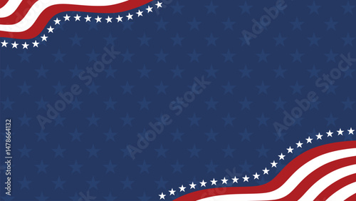 4th of July Background Template – USA Independence Day Banner with American Flag Wavy Border and Star Pattern for Flyer, Poster, and Social Media