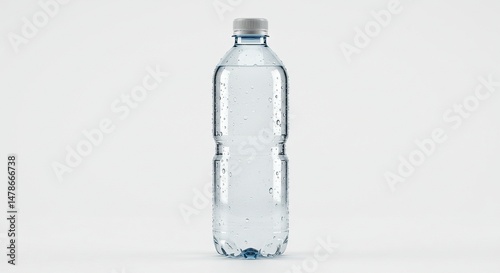 Clear Plastic Water Bottle with Condensation on White Background