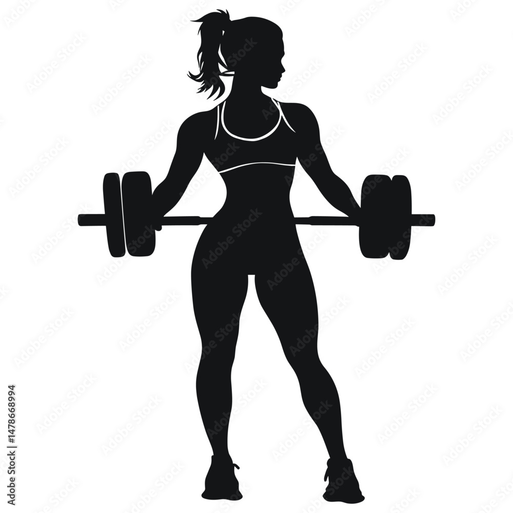 Obraz premium Athletic woman lifting weights in workout pose