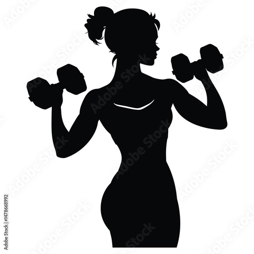 Woman lifting dumbbells in fitness workout pose