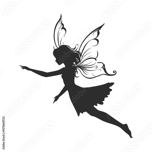Flying fairy silhouette with wings