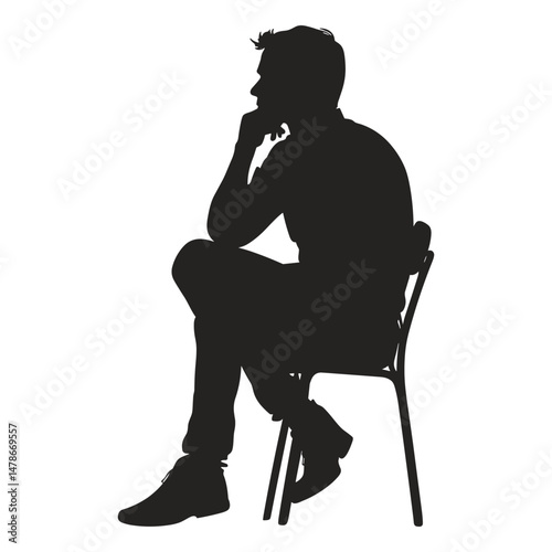 Seated man in thinking posture silhouette