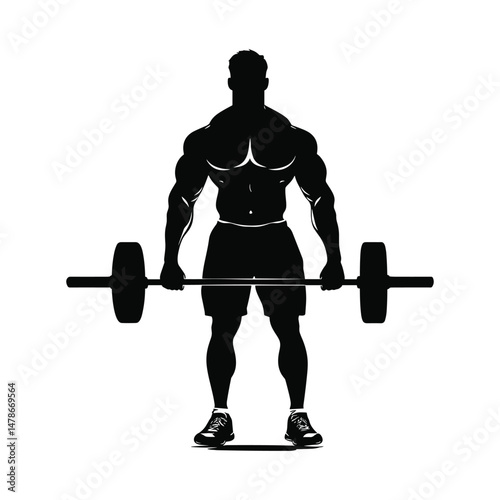 Male bodybuilder lifting heavy barbell