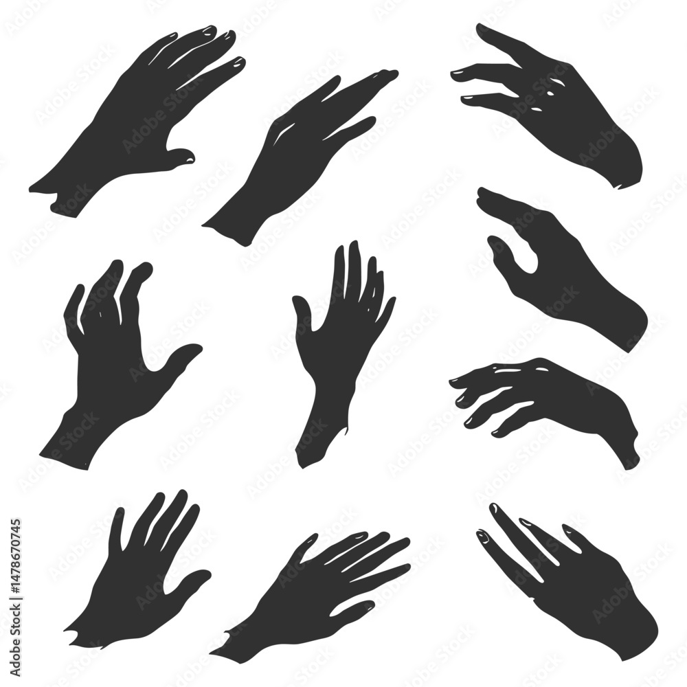 Set of hand gesture silhouettes Set of hand gesture silhouettes