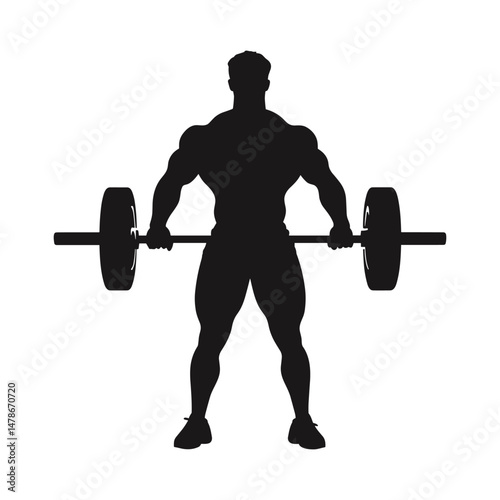Bodybuilder standing with barbell silhouette