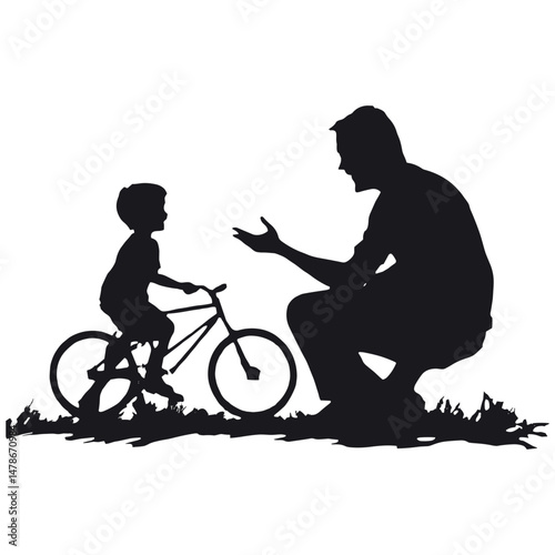 Father showing child how to ride bike