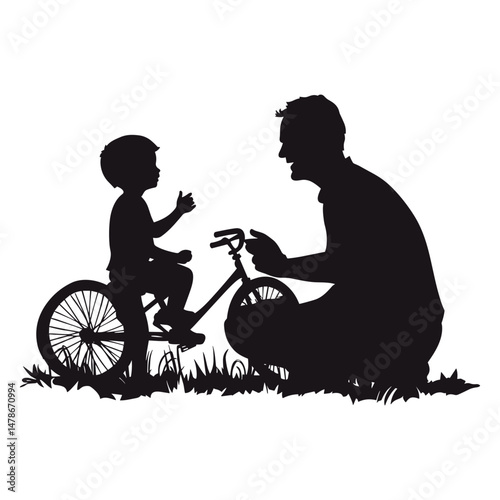 Child with raised arms learning to bike