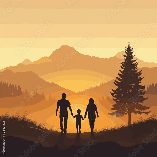 Couple walking together in sunset forest