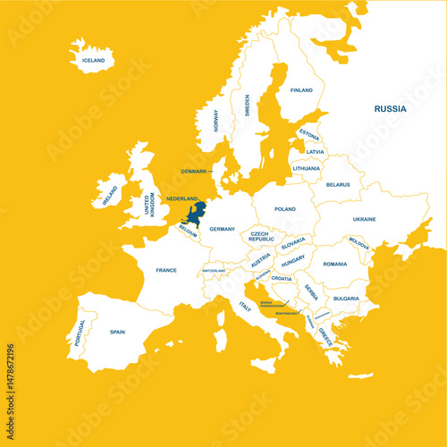 Netherland vector map, Europe, vector map silhouette illustration isolated on Europe map. Editable blank vector map of Europe. 
