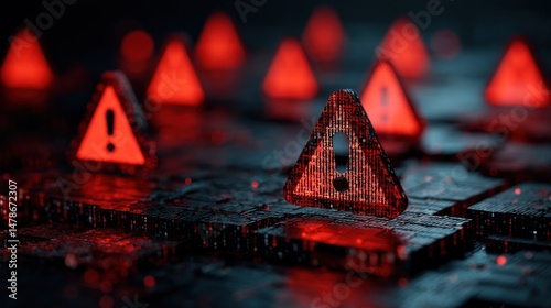 Digital Cybersecurity Breach Warning with Red Alert Symbols