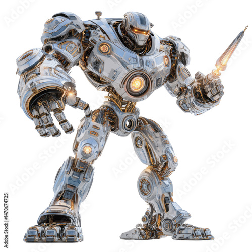 Powerful Futuristic Robot with Energy Weapon -