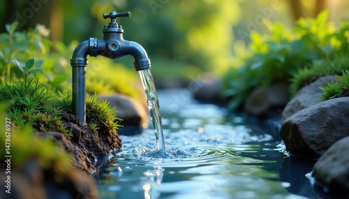 A closed-loop water system, showcasing efficient water recycling and reuse Clean water is pumped and filtered, demonstrating sustainability , drainage, clean water