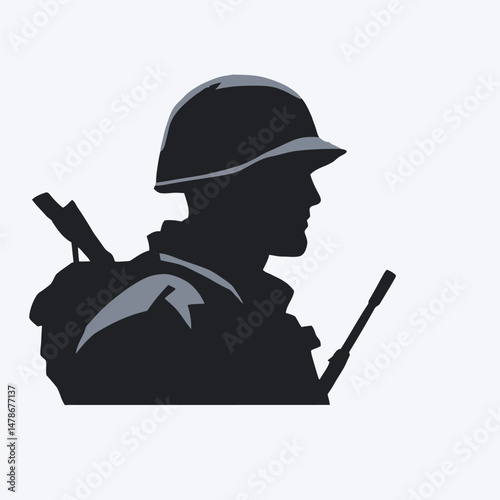 Soldier Silhouette with Rifle, Military Personnel in Tactical Gear, Armed Forces Representation, Defense and Security Concept
