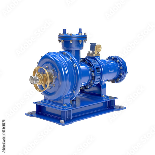 Industrial Blue Centrifugal Pump 3D Render