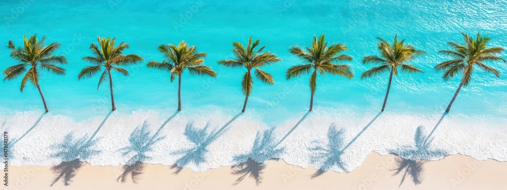 Obraz premium Palm trees casting shadows on a tropical beach.