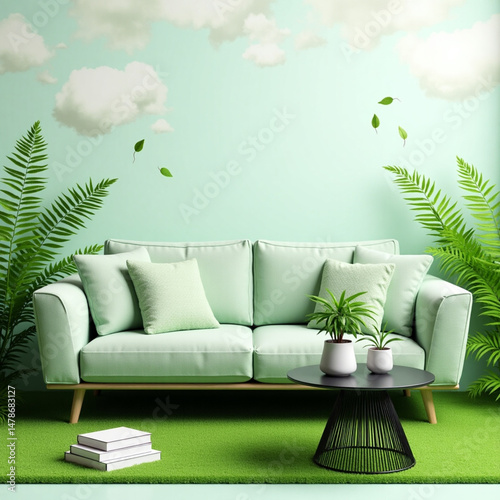 green sofa in a room