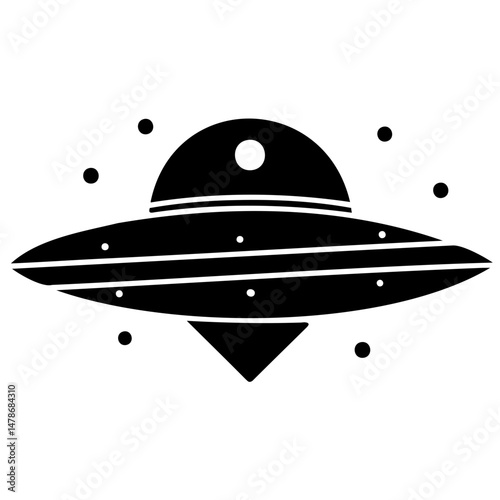 Futuristic spaceship icon silhouette style vector graphic on transparent background