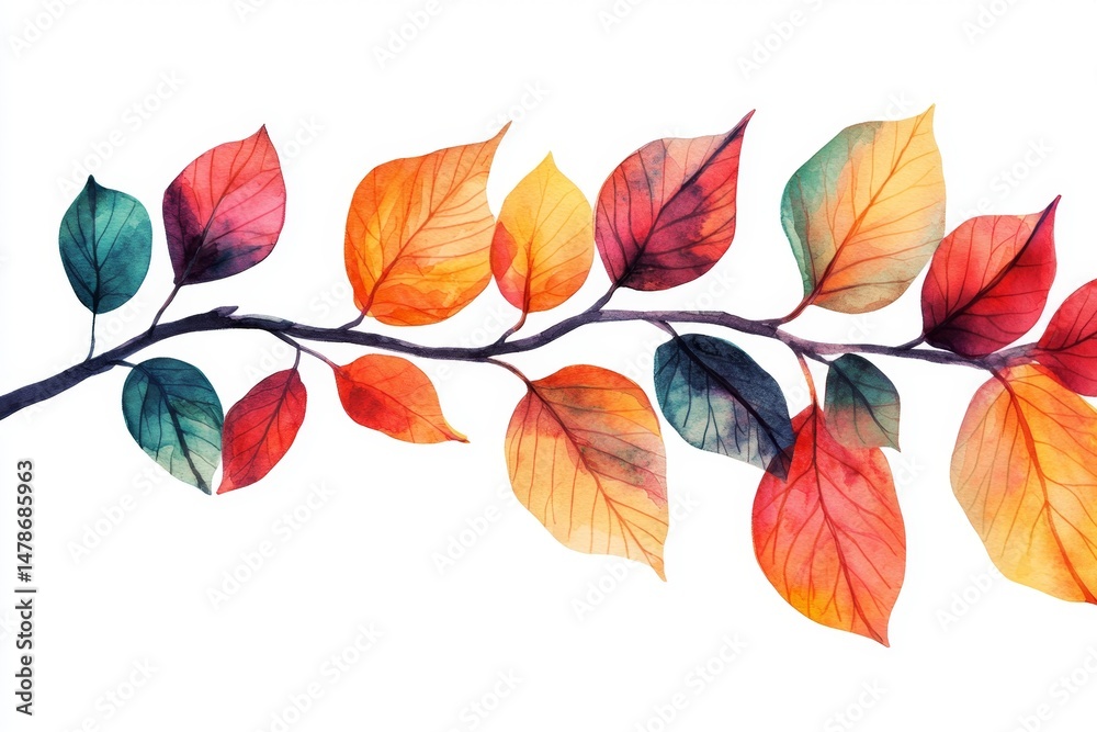 Obraz premium Vibrant illustration of fall leaves on a branch.