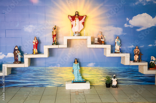 beautiful altar with statues of saints from Brazilian Umbanda