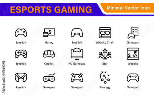 Esports Gaming Icon Pack – Modern Outline, Vector, and Line Art Illustrations for Tournaments, Teams, Players, Games, and Digital Design