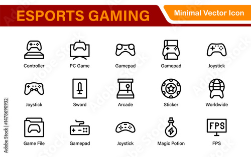 Esports Gaming Icon Pack – Modern Outline, Vector, and Line Art Illustrations for Tournaments, Teams, Players, Games, and Digital Design