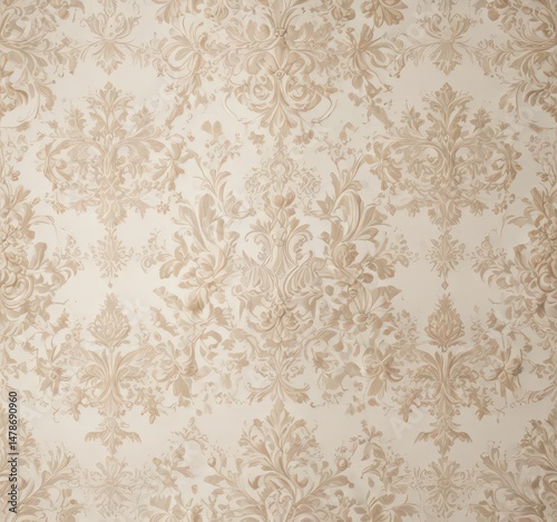 Intricate damask pattern with delicate floral motifs, off-white backdrop, art, intricate, delicate