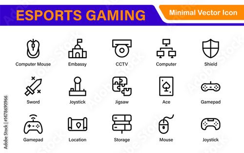 Esports Gaming Icon Pack – Modern Outline, Vector, and Line Art Illustrations for Tournaments, Teams, Players, Games, and Digital Design