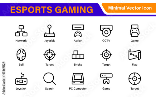Esports Gaming Icon Pack – Modern Outline, Vector, and Line Art Illustrations for Tournaments, Teams, Players, Games, and Digital Design