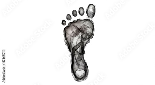 Smoke footprint on a white background showing the outline of a foot shape