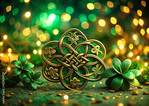 St. Patrick's Day Festive Background: Intricate Celtic Knots & Blurred Lights Long Exposure