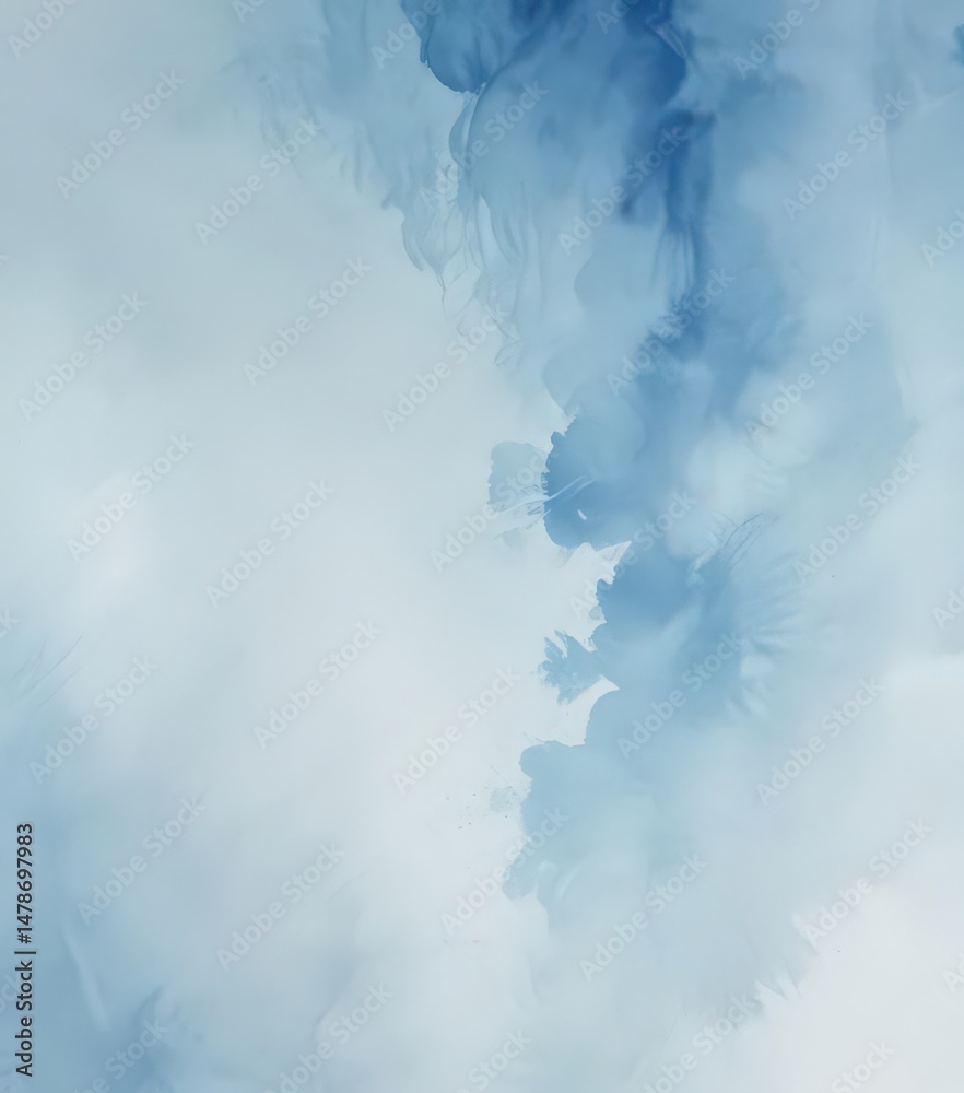 Naklejka premium Abstract light blue watercolor background, gentle brushstrokes suggest tranquil movement , fluid, soft