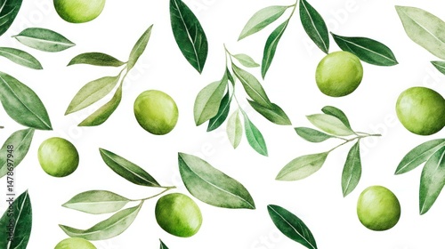 Wallpaper Mural Watercolor Pattern of Olives and Leaves Torontodigital.ca