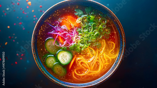 Colorful Ramen Noodle Soup In Bowl