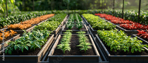 Colorful Rows Of Young Plants In Containers