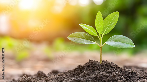 New Growth Sprout In Soil With Sunlight